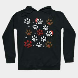 Paw prints with santa claus, deer and red hat Hoodie